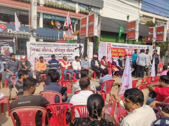 With an aim of ‘Save Education’ and ‘Save Future’ DYFI, SFI, TSU, TYF organized a sit-in demonstration programme at City Center, Agartala With an aim of ‘Save Education’ and ‘Save Future’ DYFI, SFI, TSU, TYF organized a sit-in demonstration programme at City Center, Agartala